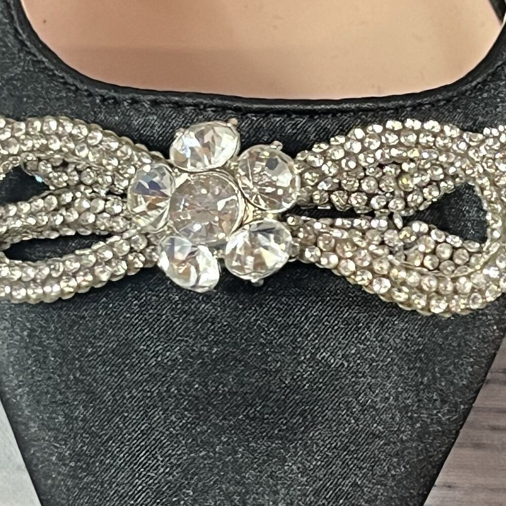 Yetier Heels Pumps Shoes size 10 Black Satin Faux Diamond Bow Cocktail Evening - Picture 4 of 12